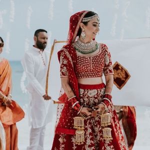 Sabyasachi Inspired Red Velvet Wedding Lehnga